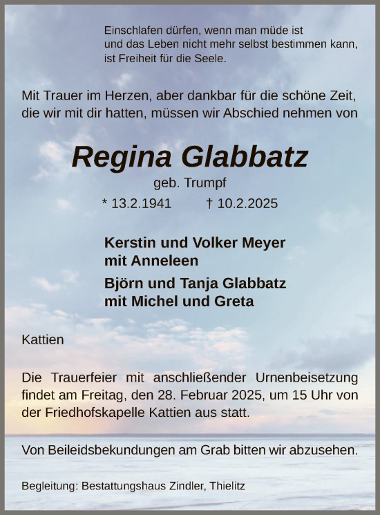Traueranzeige von Regina Glabbatz von UEL