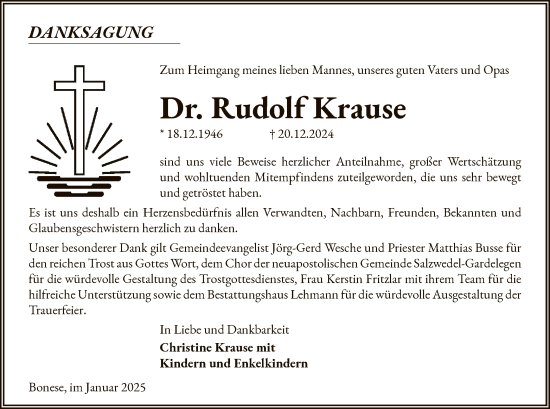 Traueranzeige von Rudolf Krause von UEL