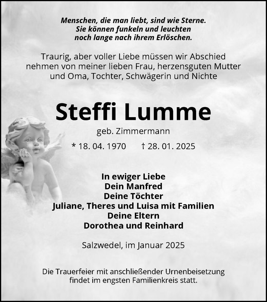  Traueranzeige für Steffi Lumme vom 01.02.2025 aus UEL