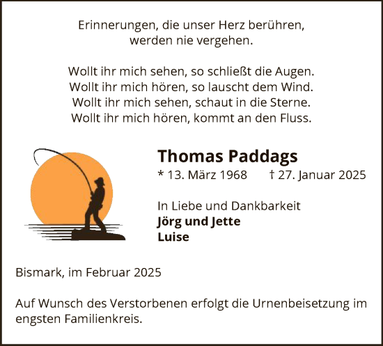 Traueranzeige von Thomas Paddags von UEL