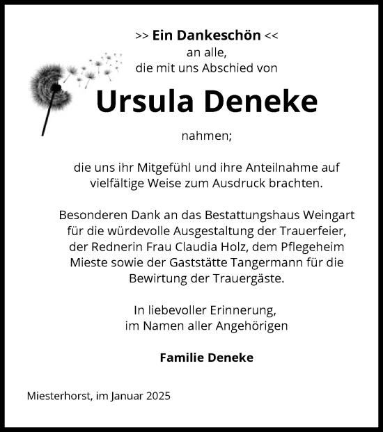 Traueranzeige von Ursula Deneke von UEL