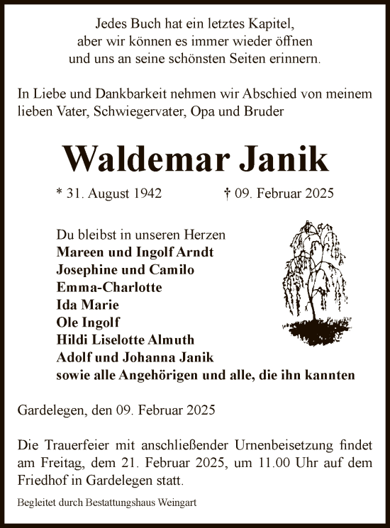 Traueranzeige von Waldemar Janik von UEL