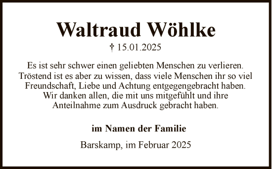 Traueranzeige von Waltraud Wöhlke von UEL
