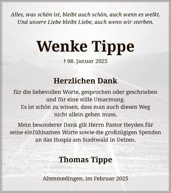 Traueranzeige von Wenke Tippe von UEL