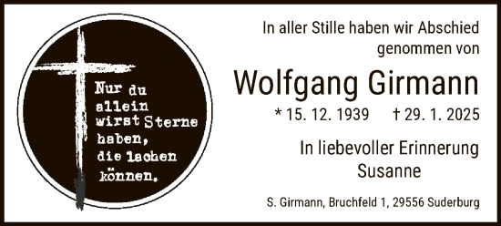 Traueranzeige von Wolfgang Girmann von UEL