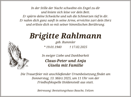 Traueranzeige von Brigitte Rahlmann von UEL