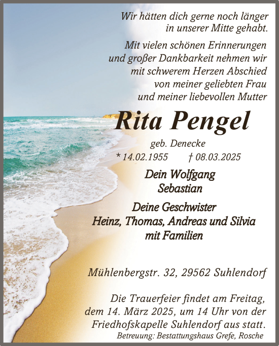Traueranzeige von Rita Pengel von UEL