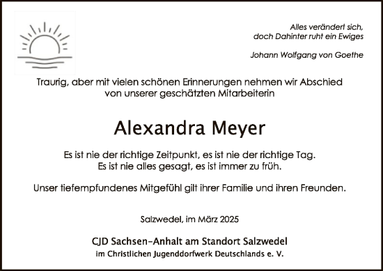 Traueranzeige von Alexandra Meyer von UEL