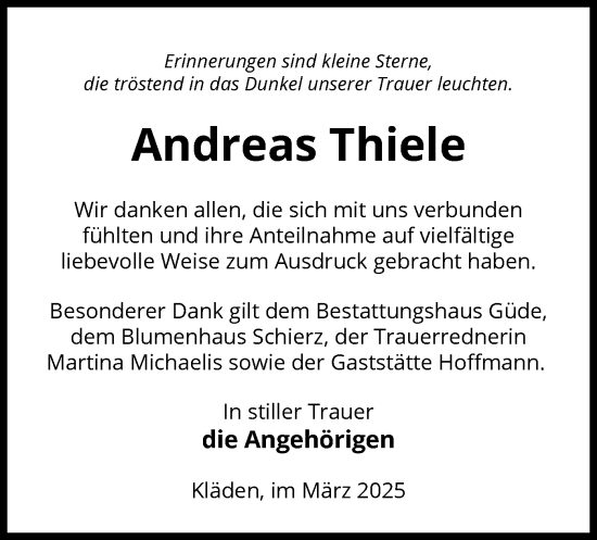 Traueranzeige von Andreas Thiele von UEL