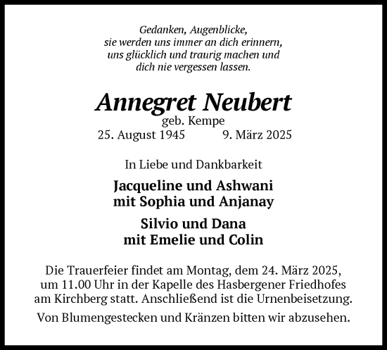 Traueranzeige von Annegret Neubert von UEL