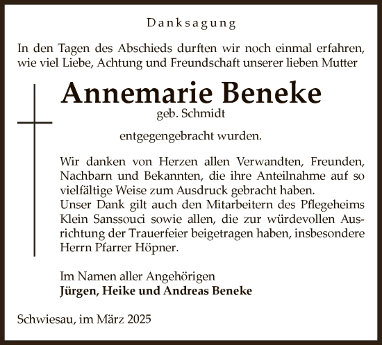 Traueranzeige von Annemarie Beneke von UEL