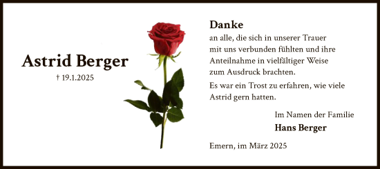 Traueranzeige von Astrid Berger von UEL