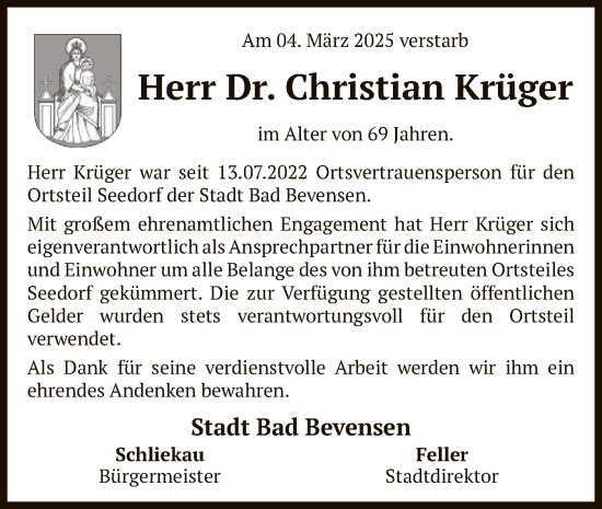 Traueranzeige von Christian Krüger von UEL