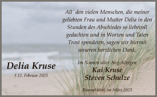 Traueranzeige von Delia Kruse von UEL