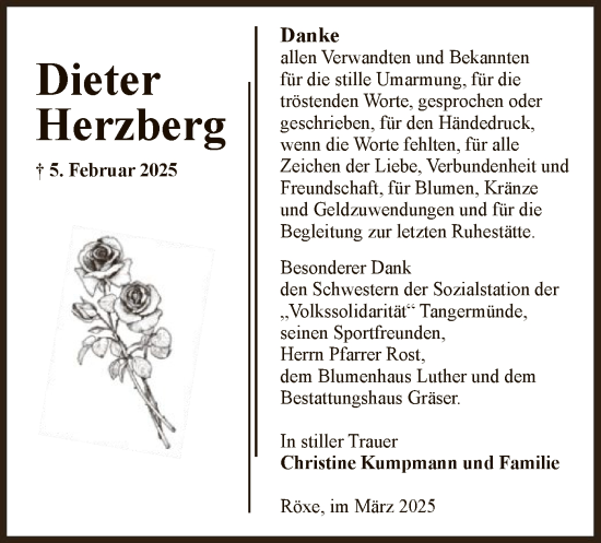 Traueranzeige von Dieter Herzberg von UEL