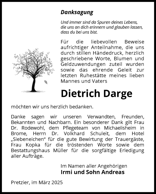 Traueranzeige von Dietrich Darge von UEL