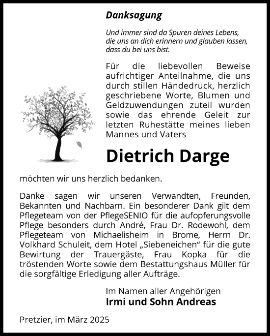 Traueranzeige von Dietrich Darge von UEL