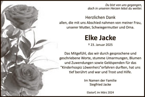 Traueranzeige von Elke Jacke von UEL