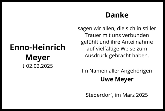 Traueranzeige von Enno-Heinrich Meyer von UEL