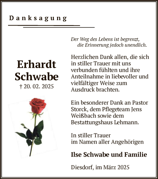 Traueranzeige von Erhardt Schwabe von UEL