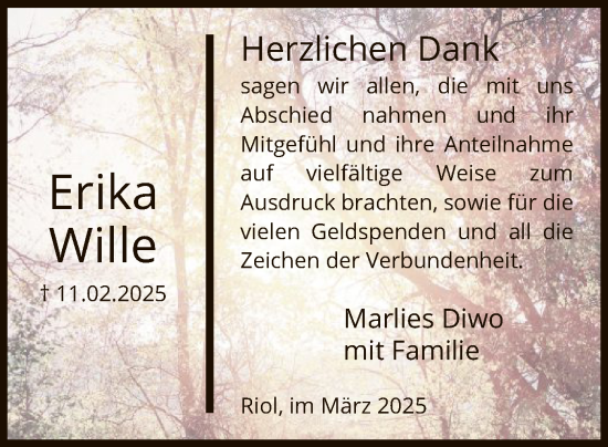 Traueranzeige von Erika Erika von UEL