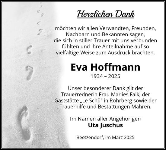 Traueranzeige von Eva Hoffmann von UEL