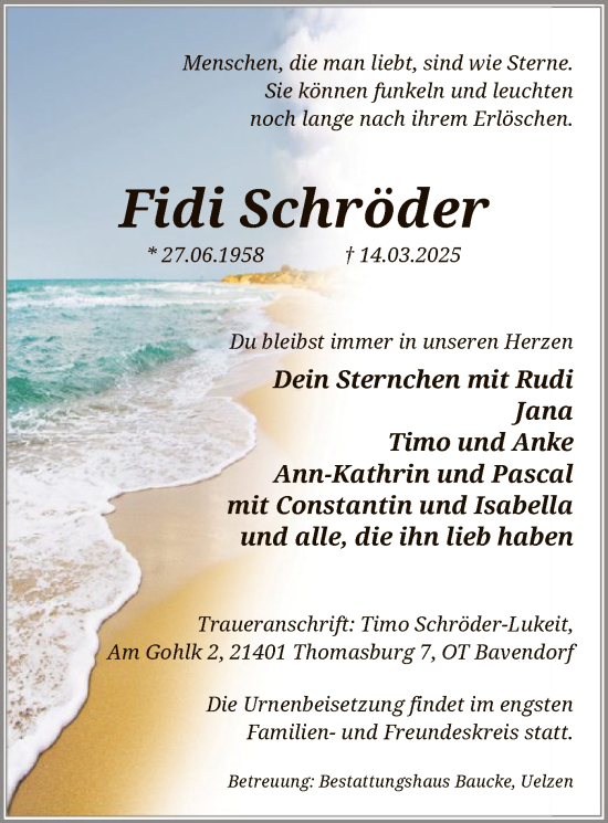 Traueranzeige von Fidi Schröder von UEL