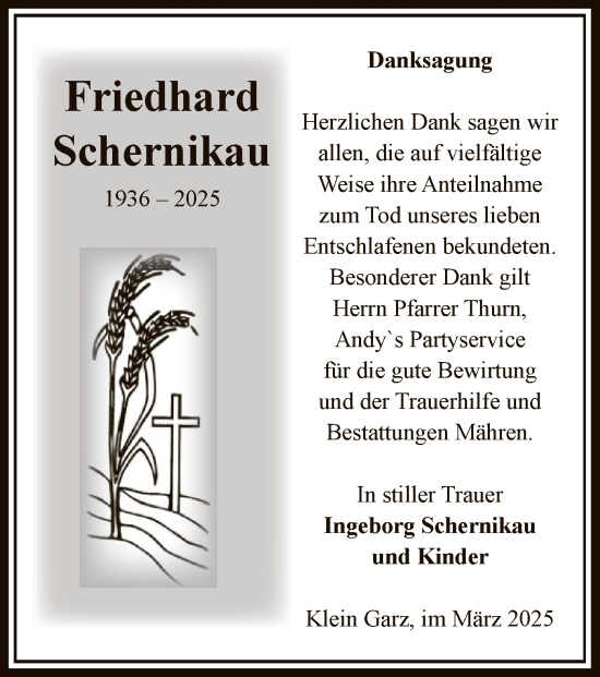 Traueranzeige von Friedhard Schernikau von UEL
