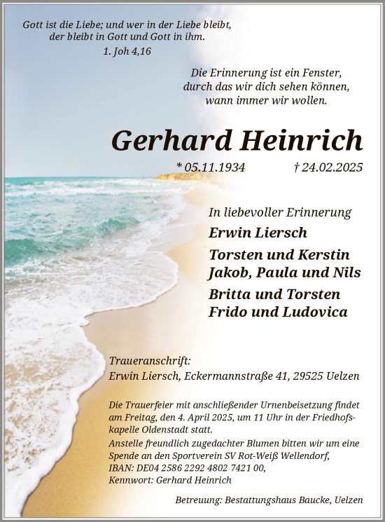 Traueranzeige von Gerhard Heinrich von UEL
