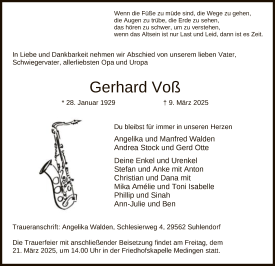 Traueranzeige von Gerhard Voß von UEL