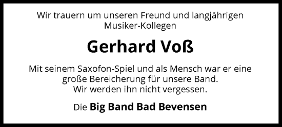 Traueranzeige von Gerhard Voß von UEL