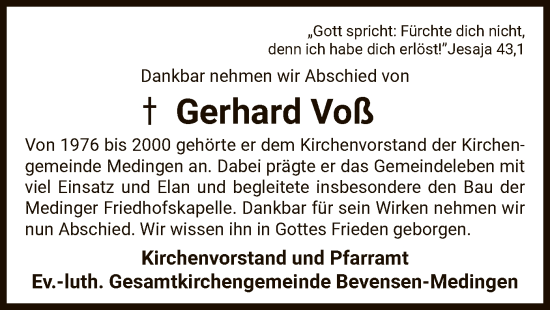 Traueranzeige von Gerhard Voß von UEL