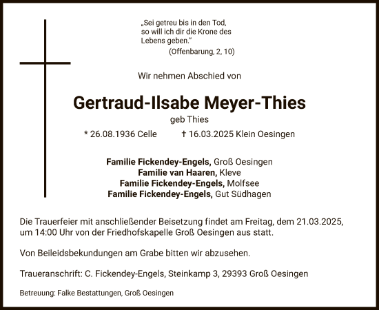 Traueranzeige von Gertraud-Ilsabe Meyer-Thies von UEL