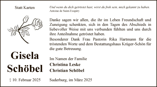 Traueranzeige von Gisela Schöbel von UEL