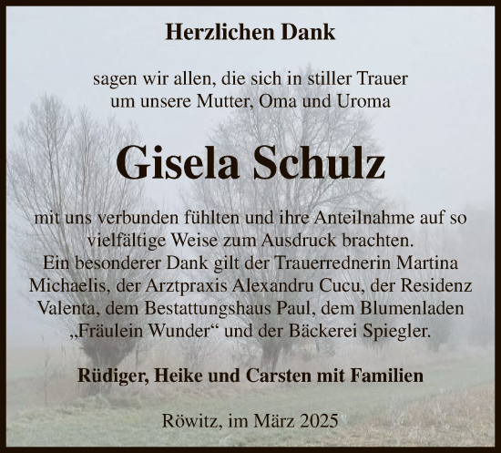 Traueranzeige von Gisela Schulz von UEL
