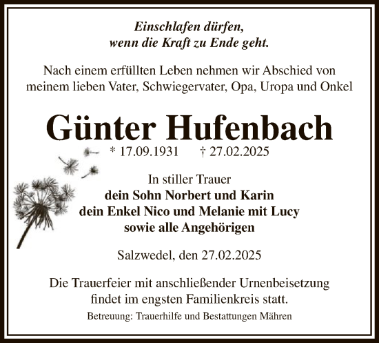 Traueranzeige von Günter Hufenbach von UEL