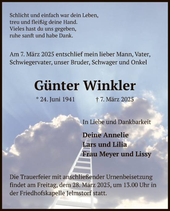 Traueranzeige von Günter Winkler von UEL
