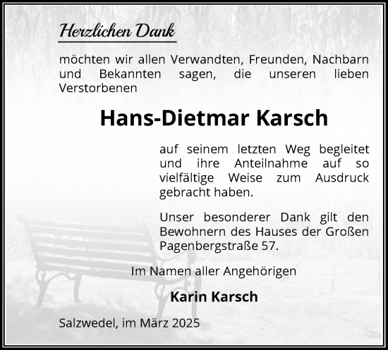 Traueranzeige von Hans-Dietmar Karsch von UEL