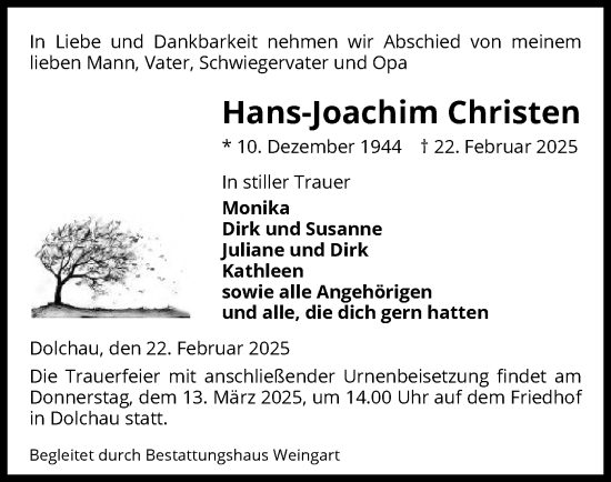 Traueranzeige von Hans-Joachim Christen von UEL