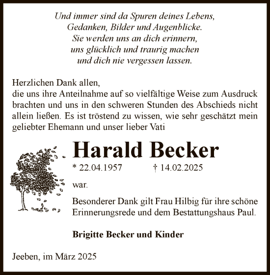 Traueranzeige von Harald Becker von UEL