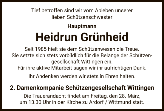 Traueranzeige von Heidrun Grünheid von UEL
