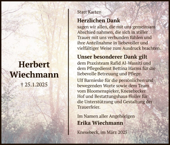Traueranzeige von Herbert Wiechmann von UEL