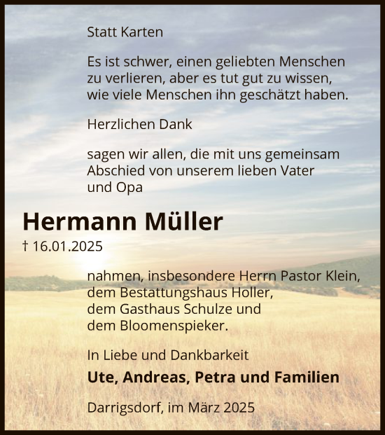 Traueranzeige von Hermann Müller von UEL