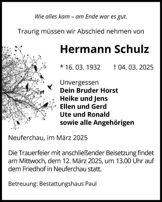 Traueranzeige von Hermann Schulz von UEL