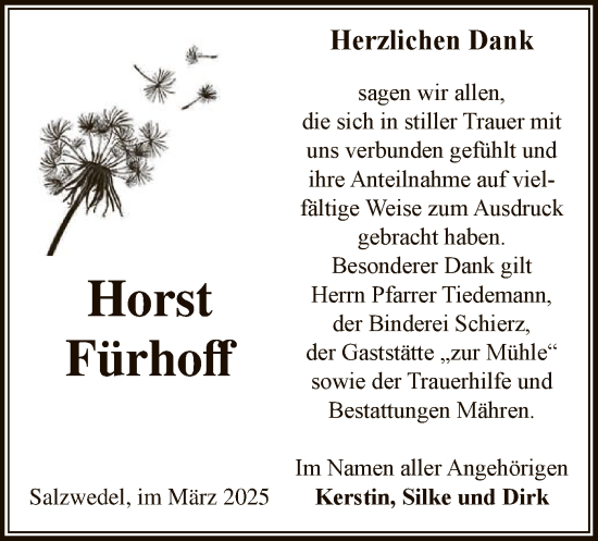 Traueranzeige von Horst Fürhoff von UEL