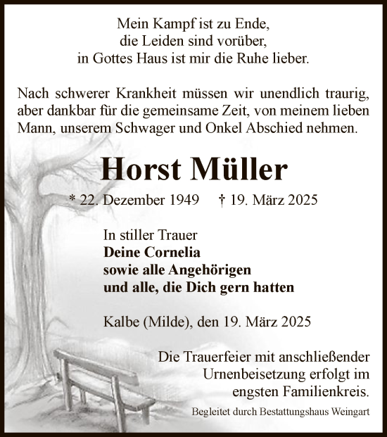 Traueranzeige von Horst Müller von UEL