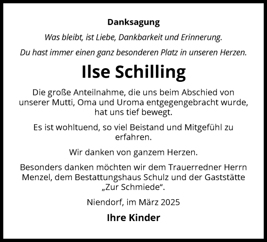 Traueranzeige von Ilse Schilling von UEL