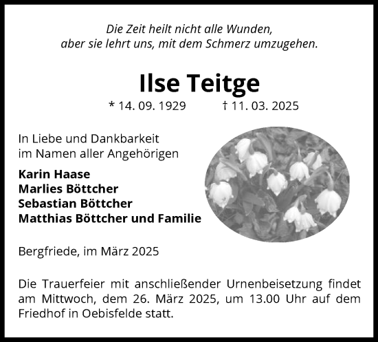 Traueranzeige von Ilse Teitge von UEL