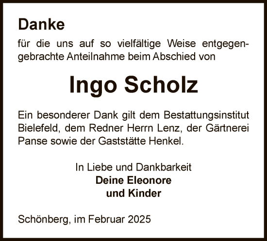 Traueranzeige von Ingo Scholz von UEL