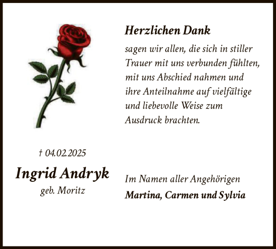 Traueranzeige von Ingrid Andryk von UEL